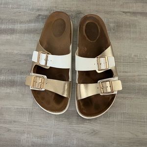 White and gold slides sandals size 9